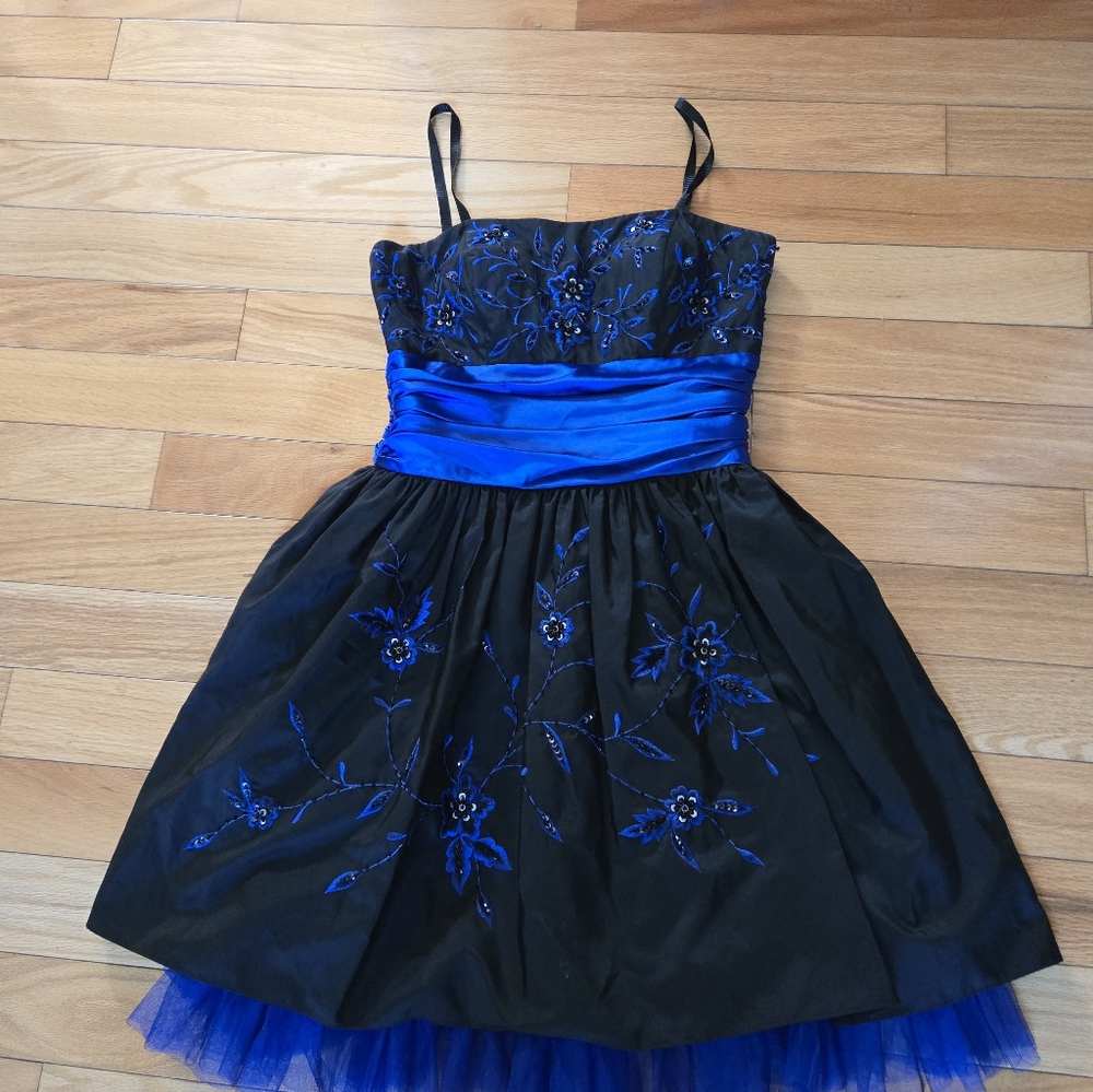 Morgan & Co. Royal Blue and Black Floral Kids Dress